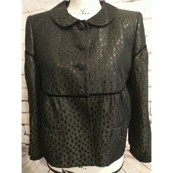 Anne Klein Womens Blazer size 6 Small  black linen silk metallic cropped Holiday - Picture 1 of 10